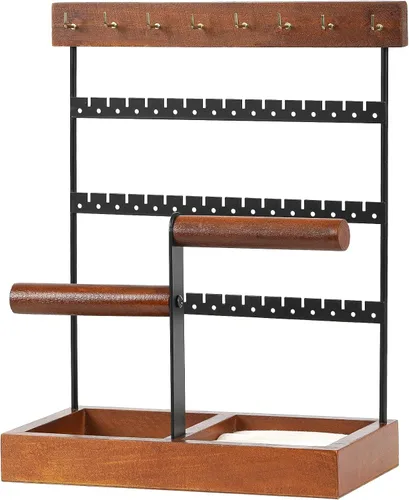 JAZUIHA Organizador de joyas, soporte para collares, aretes, soporte organizador de 3 niveles con 15 ganchos, exhibición de pulsera con base de