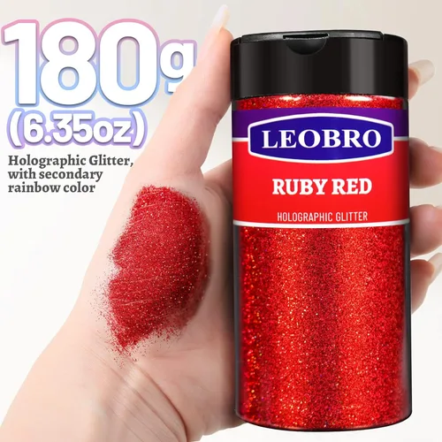 Miniatura 2 de Leobro - Purpurina roja, purpurina, 180g/6.35oz de purpurina holográfica ultrafina, polvo de purpurina de resina de 1/128", purpurina metálica Láser