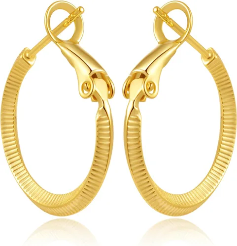 Zaano Aretes de aro chapados en oro de 14 quilates para mujeres y niñas con poste de plata de ley 925 (aro cuadrado grueso grueso grande y pequeño)