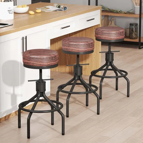 Miniatura 14 de Taburetes de bar giratorios ajustables, modernos de piel sintética de 28 pulgadas, redondo, sin espalda, altura de mostrador, silla de bar
