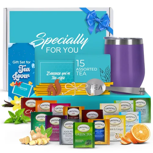 Miniatura 15 de Juego de regalo de té para mujeres y hombres – Elegante juego de té para mujer con 15 tés únicos, vaso de acero inoxidable y 10 pajitas de miel
