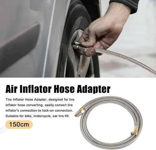 Miniatura 2 de X AUTOHAUX Flexible acero inoxidable 59.1 in 59" válvula de neumático conectar tubería de aire Chuck inflador compresor bomba manguera de extensión