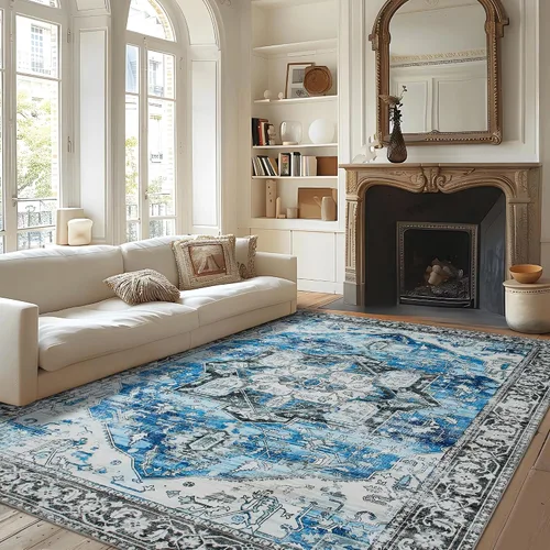 Miniatura 76 de Syalife 6x9 Alfombra Lavable para Área, Ultra Suave Antideslizante, Pila Baja, Alfombra Vintage Resistente a Manchas para Sala de Estar, Alfombra