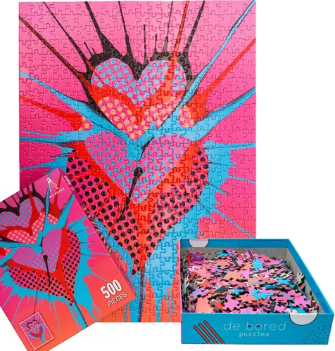 KESS de.Bored - Rompecabezas de corazones triples, digno de marco e inspirado en el artista, colorido y divertido, rompecabezas de 500 piezas para