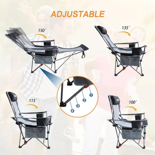Miniatura 8 de Silla de camping reclinable con reposapiés extraíble con reposacabezas, cojín de algodón, sillas plegables ajustables y portátiles