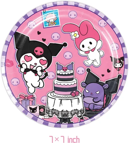 DIGBYS - Paquete de 41 suministros para fiesta de cumpleaños de Kuromis que incluye 20 platos, 20 servilletas, 1 mantel para la decoración de fiesta