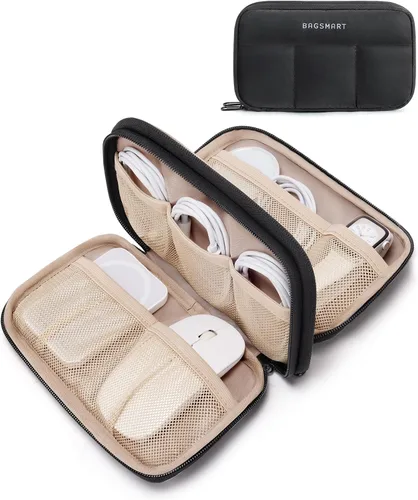 Miniatura 7 de BAGSMART Organizador de Electrónicos Estuche de Viaje, Almacenamiento de Cables para Cargadores Cables Teléfonos, Bolsa Compacta de Accesorios Beige