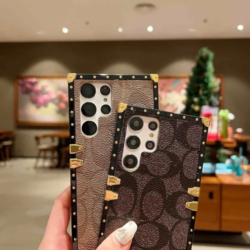 Miniatura 5 de Funda protectora de piel de lujo para Samsung Galaxy S22 Ultra de 6.8 pulgadas, diseño rectangular, anticaídas, color marrón