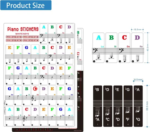 Miniatura 2 de Calcomanías de teclado de piano para teclas de 88/61/54/49, calcomanías de teclado de piano para niños que aprenden piano, etiquetas de teclas