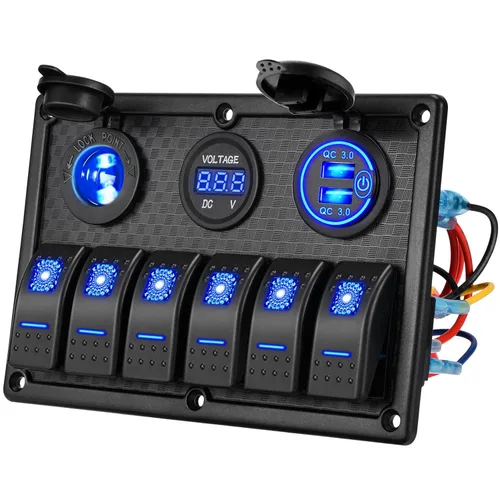 Kohree - Panel de interruptor basculante para barco de 6 y 8 marchas, 12 V, resistente al agua, panel de interruptores LED para coche, camión,