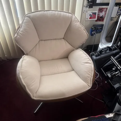 Miniatura 8 de BESTANO Silla giratoria de acento tapizada de chenilla, moderna silla de sala de estar con respaldo, base de metal de 360 grados, silla de lectura