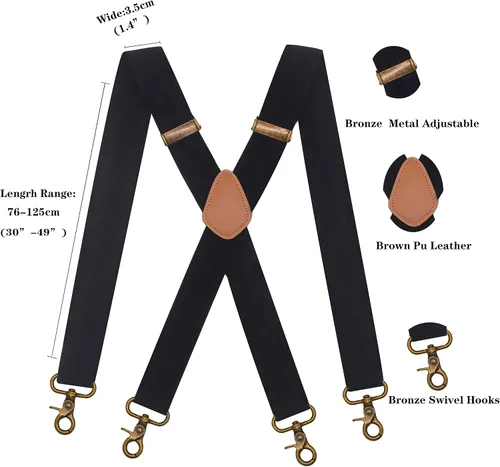 Miniatura 2 de HNYIODA Mens Suspenders with 4 Swivel Hooks Adjustable Heavy Duty Braces
