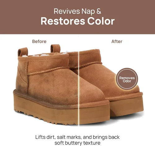 Miniatura 4 de Kit de Limpieza para Gamuza y Piel de Oveja Compatible con Calzado UGG - Limpiador y Acondicionador Suave, Spray Protector, Removedor de Olores