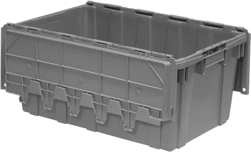 Buckhorn AR2717120201000 Contenedor de Almacenamiento Industrial de Plástico Apilable KeepBox Tote con Tapa Articulada Adjunta, (27 Pulgadas de Gris