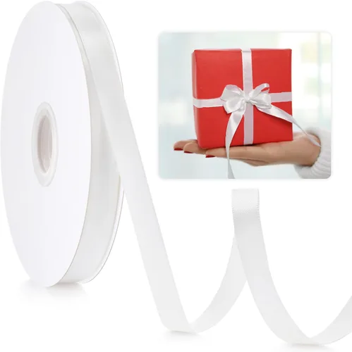Cinta blanca de 3/8 pulgadas, cinta de 50 yardas para envolver regalos, ramo de flores, manualidades, lazo, pelo de Leis, cintas de tela de satén