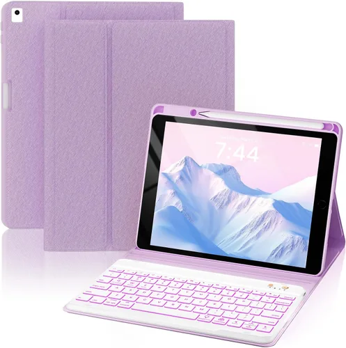 Miniatura 24 de OYEEICE Funda de teclado para iPad 6ª/5ª generación de 9.7 pulgadas, teclado inalámbrico desmontable retroiluminado de 7 colores, cubierta magnética