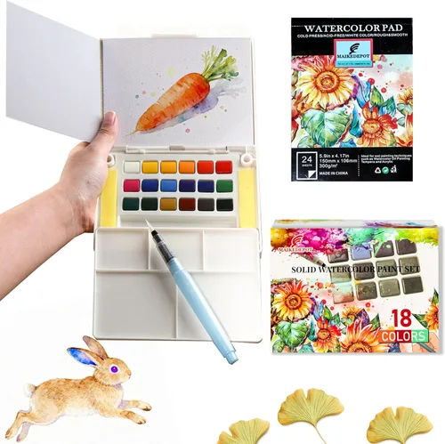 Juego de pintura de acuarela, juego de pintura de viaje de colores vivos, juego de pintura fácil de agarrar, tamaño compacto, kit de acuarela con