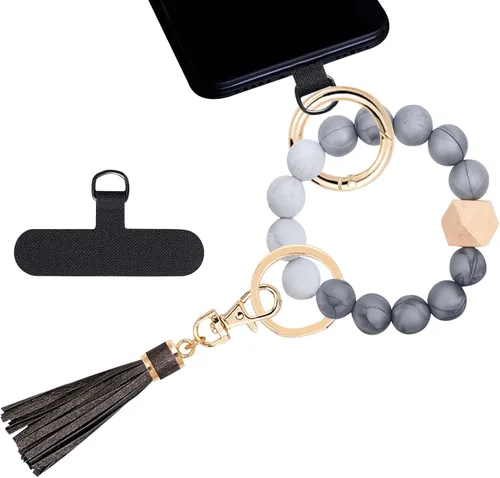 Miniatura 14 de Correa de muñeca de teléfono con cuentas de silicona, pulsera para teléfono con lengüeta de sujeción, pulsera manos libres para iPhone (negro)