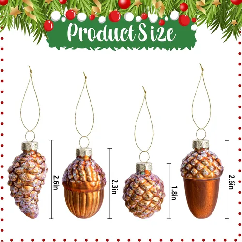 Miniatura 2 de 12 Piezas Adornos de Piña de Vidrio de Navidad - Adornos de Piña de Vidrio Soplado de Navidad - Adornos de Vidrio de Piña Colgantes de Otoño