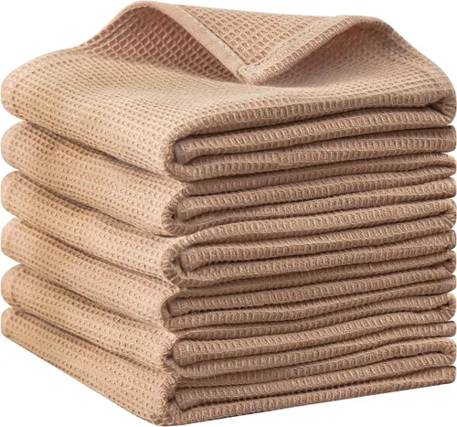Miniatura 23 de QUILTINA Kitchen Dish Cloths 6 Pack, 12 x 12 Inches, 103% Cotton Waffle Weave Dish Towels, Super Absorbent Quick Drying, Beige