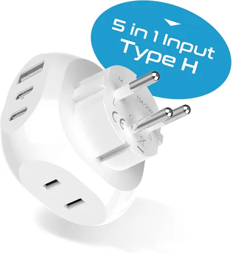 Miniatura 2 de Ceptics Israel, Palestine Travel Plug Adapter - Tipo H - 5 entradas con 20W PD-QC 3.1A Dual USB-C y USB - Peso ligero - Perfecto para teléfonos