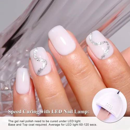 Miniatura 3 de Esmalte de uñas de gel blanco lechoso, esmalte de uñas de gel nude transparente blanco para uñas, esmalte de gel blanco translúcido UV/LED que se