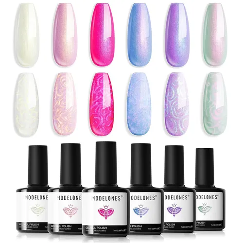 Miniatura 16 de modelones Juego de esmalte de uñas de gel, 0.5 onzas líquidas, base sedosa mejorada y capa superior extra brillante, transparente, no se limpia