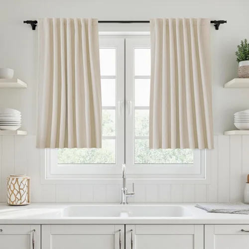 Miniatura 72 de UHITECH Cortinas cortas de lino de 24 pulgadas de largo para ventanas pequeñas de granja, cortinas opacas modernas para sala de estar, pestañas