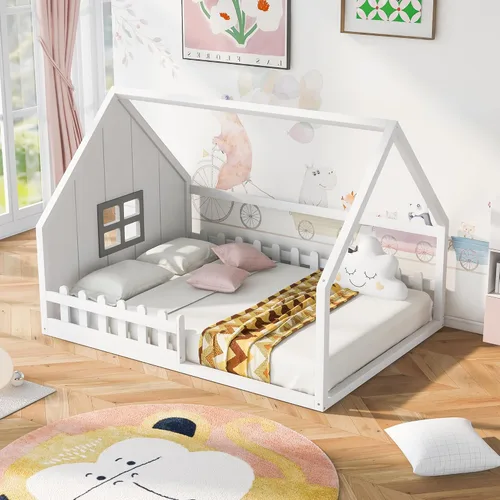 Miniatura 10 de Cama de madera de tamaño individual con dos cajones y techo, cama de plataforma con 2 cabeceros, para dormitorio de niños, adolescentes, niñas