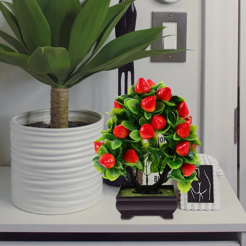 Miniatura 4 de Planta de fresa sintética en maceta de 9.45 pulgadas, bonsái artificial, adornos falsos para decoración de mesa en el hogar, oficina, decoración