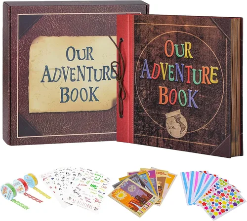 Miniatura 11 de Álbum de Fotos para Scrapbook, Nuestro Libro de Aventuras, Palabras en Relieve Tapa Dura Película Up Álbum de Recortes de Viaje para Aniversario