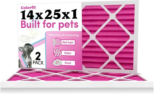 Colorfil - Filtro de aire de 14 x 25 x 1 pulgadas, filtros que cambian de color para olores de gatos y perros, filtro de CA MERV 8 para pelo y polvo
