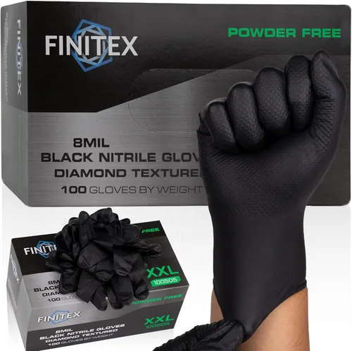 Miniatura 13 de FINITEX Industrial Diamond Texture Nitrile Black Glove - 100/1000PCS Chemical Resistant 8mil Mechanic Disposable Gloves Negro (Large 100)