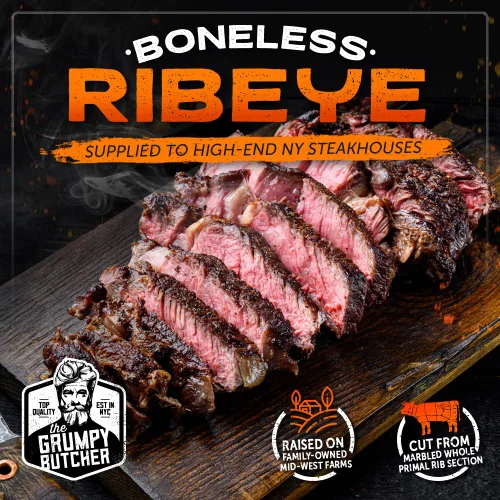 Miniatura 8 de Grumpy Butcher Aged 8 Steak Premium Set – 4 NY Strip, 2 Filet Mignon & 2 Ribeye Steaks – USDA Top Choice Beef Steak con opción de caja de regalo
