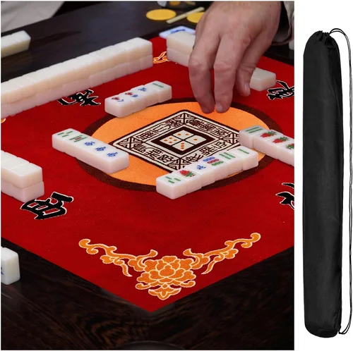 Miniatura 6 de Juexica Tapete Mahjong con bolsa, antideslizante, reducción de ruido, cubierta de mesa de juego de mesa, accesorios de mesa Mahjong, mantel de Rojo