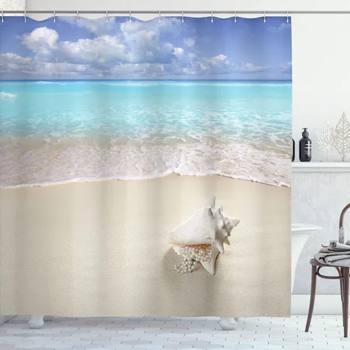 Miniatura 140 de set de cortina para baño decorativa de tela de poliéster con ganchos