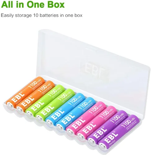 Miniatura 6 de EBL Baterías AAA recargables 10 unidades de alta capacidad 1100mAh (paquete de 10 - 2 x 5 colores en una caja) 1.2V Ni-Mh triple AAA batería ProCyco