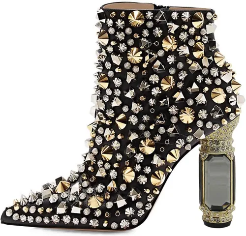 Miniatura 159 de FSJ Botas de tacón alto con punta puntiaguda para mujer, con tacón alto, con cremallera lateral brillante, estilo casual, para uso diario, zapatos