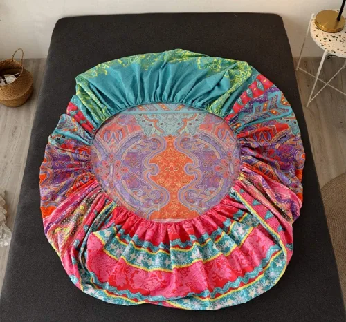 Miniatura 2 de Sábana bajera ajustable con bolsillo profundo, sábanas inferiores de tela suave con estampado bohemio (rojo (boho), individual)