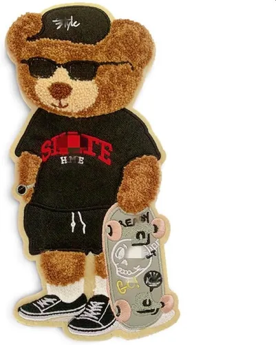 Miniatura 10 de Parche de oso de peluche de 10.6 in* 5.9 in, apliques de dibujos animados, parche de felpilla de oso, adecuado para ropa decorativa, suéter, textil