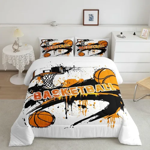 Miniatura 23 de Juego de edredón de baloncesto, juego de ropa de cama con citas inspiradoras para niños y niñas, relleno de edredón de pelota deportiva, edredón