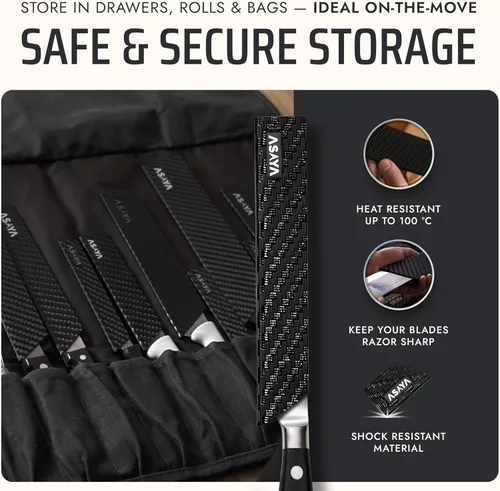 Miniatura 5 de Asaya Protectores profesionales para filos de cuchillos, cubiertas universales de cuchilla, extra resistencia, plástico ABS y forro de fieltro sin