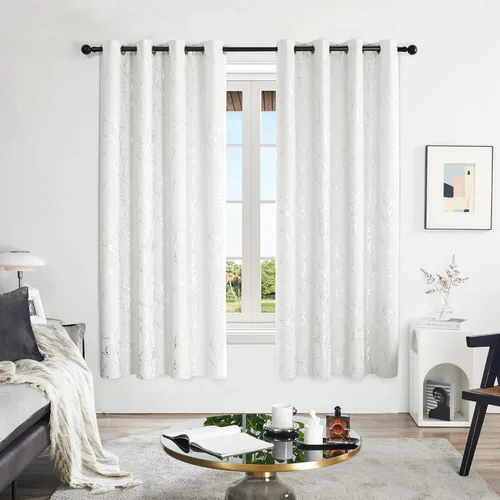 Miniatura 2 de Deconovo Cortinas Blancas, cortinas de oscurecimiento de habitación, cortinas de reducción de ruido con aislamiento térmico, estampado plateado, 52