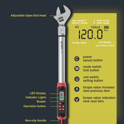 Miniatura 8 de VANPO Llave dinamométrica Hvac 7.4-147.6 pies-libras/10-200 N.m, boca de 14×18 mm de apertura, mordaza ajustable de 38 mm, precisión ±2%