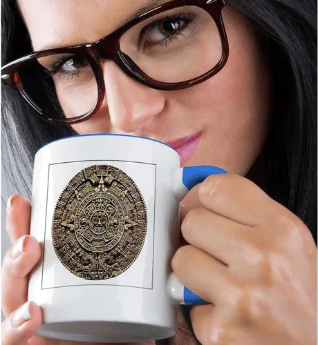 Miniatura 2 de 3dRose mug_60664_6 "Mayan Calendar" - Taza azul de dos tonos, 11 onzas, multicolor Blanco