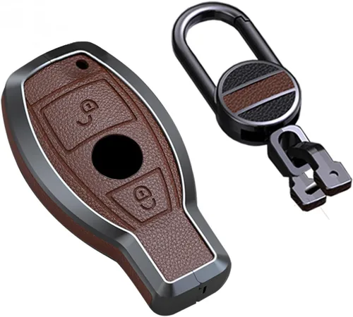 Miniatura 9 de SANRILY Funda para llavero de piel de metal con 2 botones, color negro, para Mercedes Benz Clase G W463 GLK A, B, S, M, AMG, con llavero
