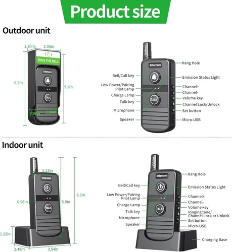 Miniatura 8 de Timbre inalámbrico, intercomunicadores inalámbricos para el hogar, sistema de intercomunicación inalámbrico de largo alcance de 4900 pies