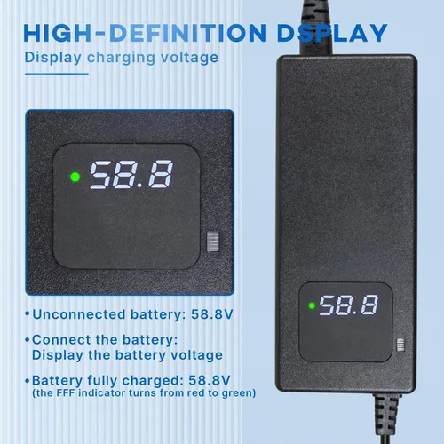 Miniatura 4 de Cargador de 58.8V 2A Conector XLR de 3 pines para baterías de litio de 52 V, adaptador de corriente con pantalla HD de voltaje de carga actual