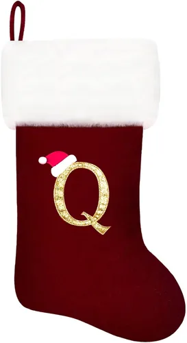 Miniatura 10 de Calcetines de Navidad bordados de 20 pulgadas con monograma, terciopelo negro con puño de felpa blanca supersuave, adornos clásicos para decoración