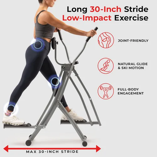 Miniatura 2 de Sunny Health & Fitness Foldable Air Walk Elliptical, 30" inch Long Stride Glide Exercise Full-Body Cardio Cross Smart Trainer for Home Office